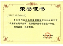 南寧市我最喜歡的學生裝中榮獲中學夏季制服一等獎